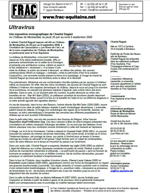 2008 communiqué de presse de l'expo de Chantal RAGUET