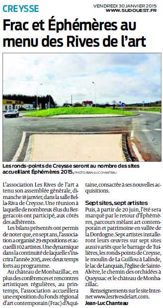 2015 janvier Article de Sud Ouest AG Rives de l'Art