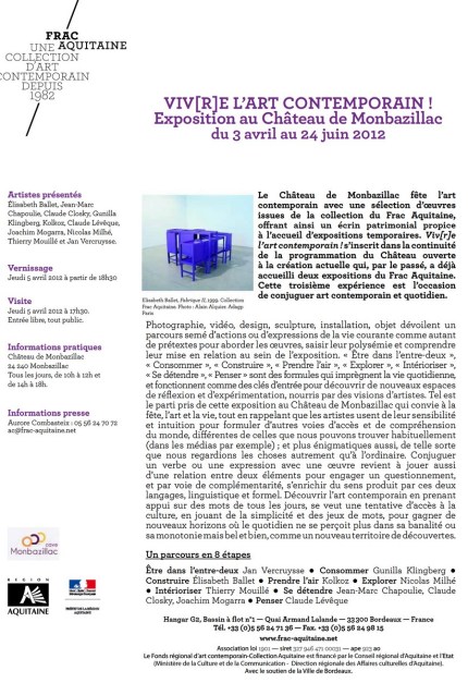 communuiqué de presse vivre l'art contemporain FRAC