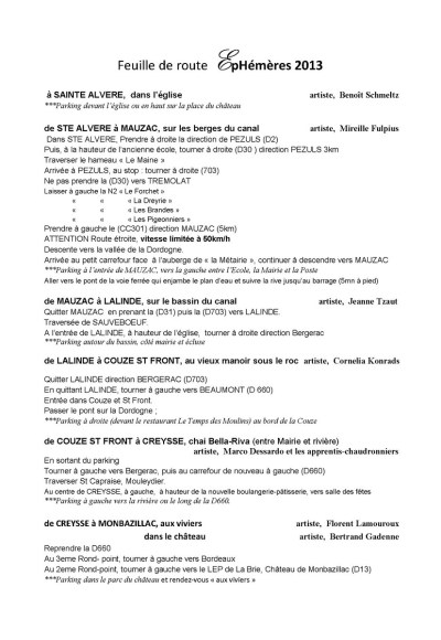 itinéraire EPHEMERES 2013