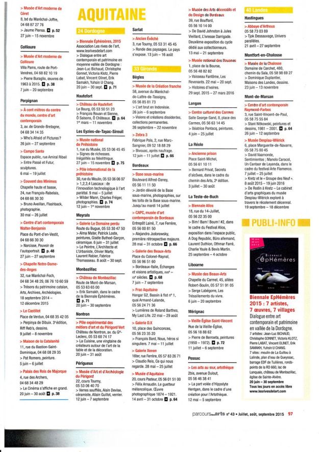 2015 Ephemeres Parcours des Arts 43 Magazine juillet aout