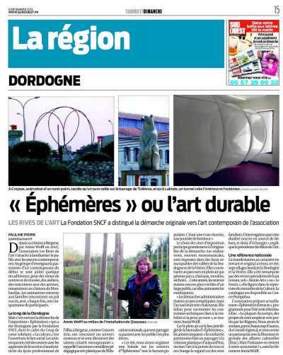 Biennale Ephémères, article Sud Ouest Dimanche du 06 12 2015